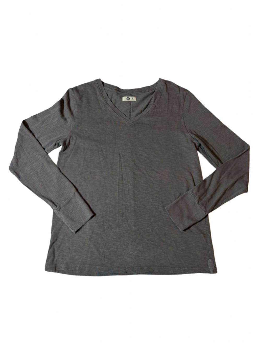 American Giant V Neck Long Sleeve Tee Shirt Gray Womens L Made In USA